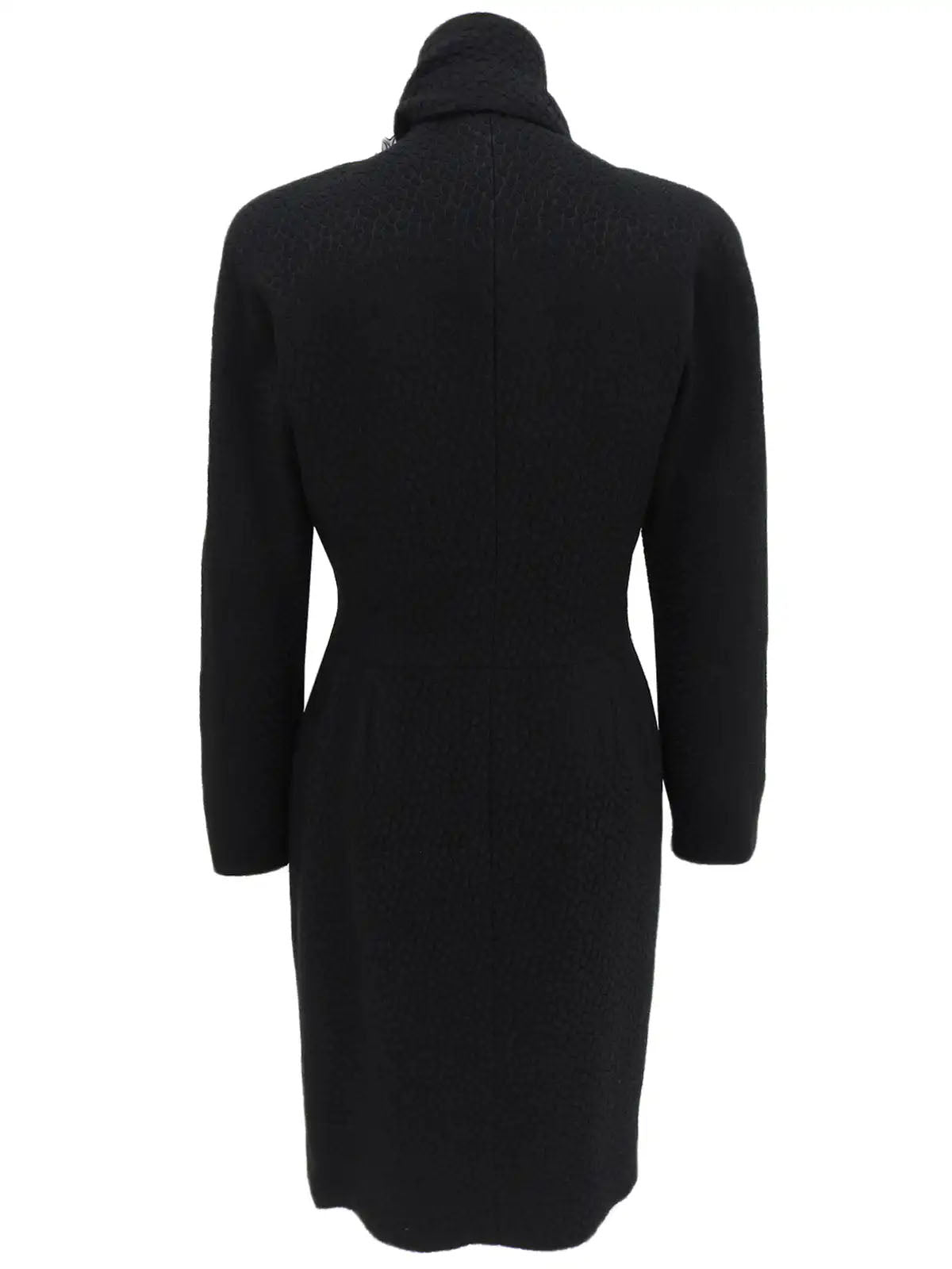Wool Frill Attached Collar Coat in Black