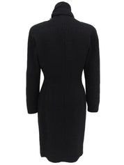 Wool Frill Attached Collar Coat in Black
