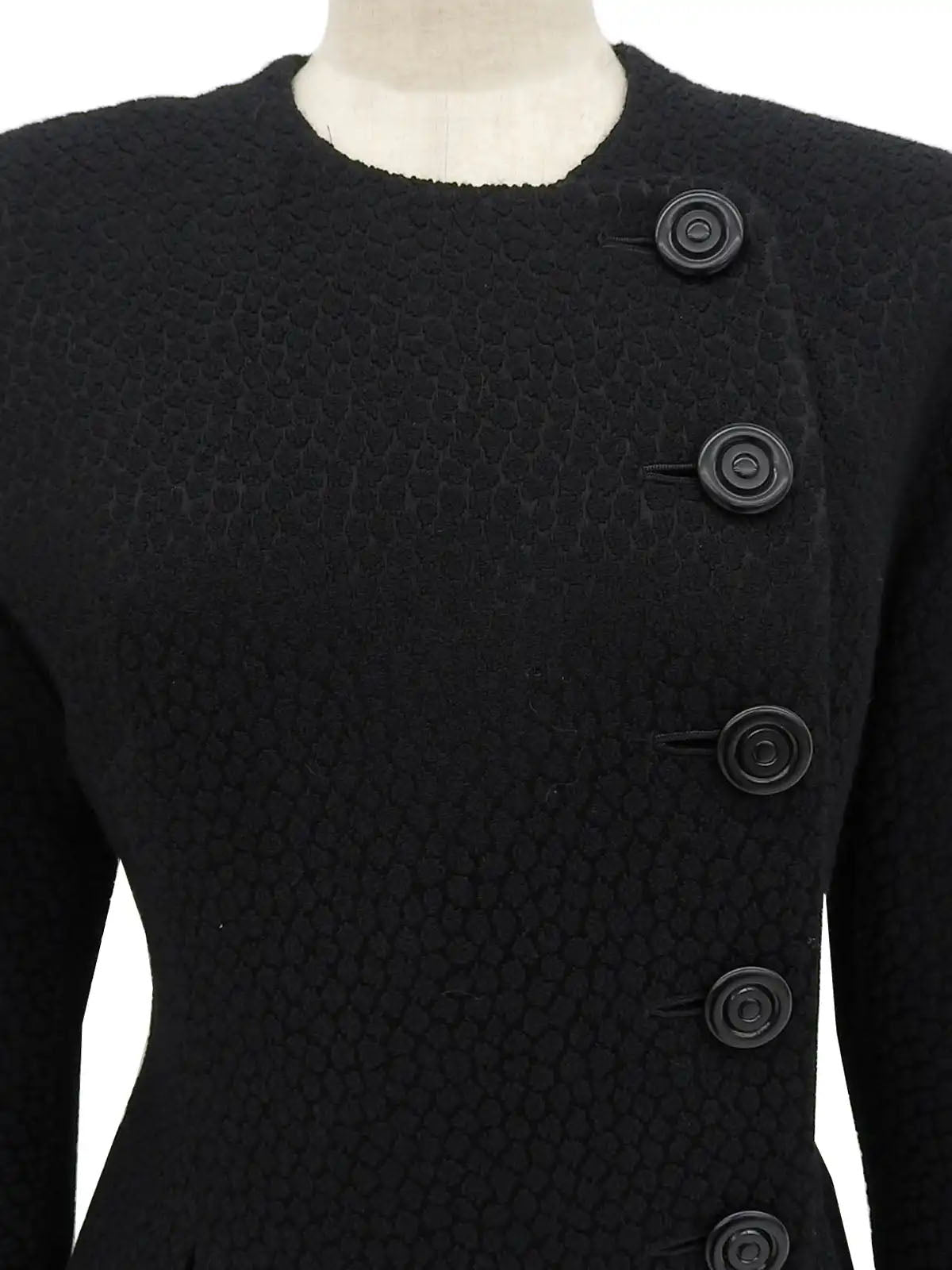 Wool Frill Attached Collar Coat in Black