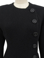 Wool Frill Attached Collar Coat in Black