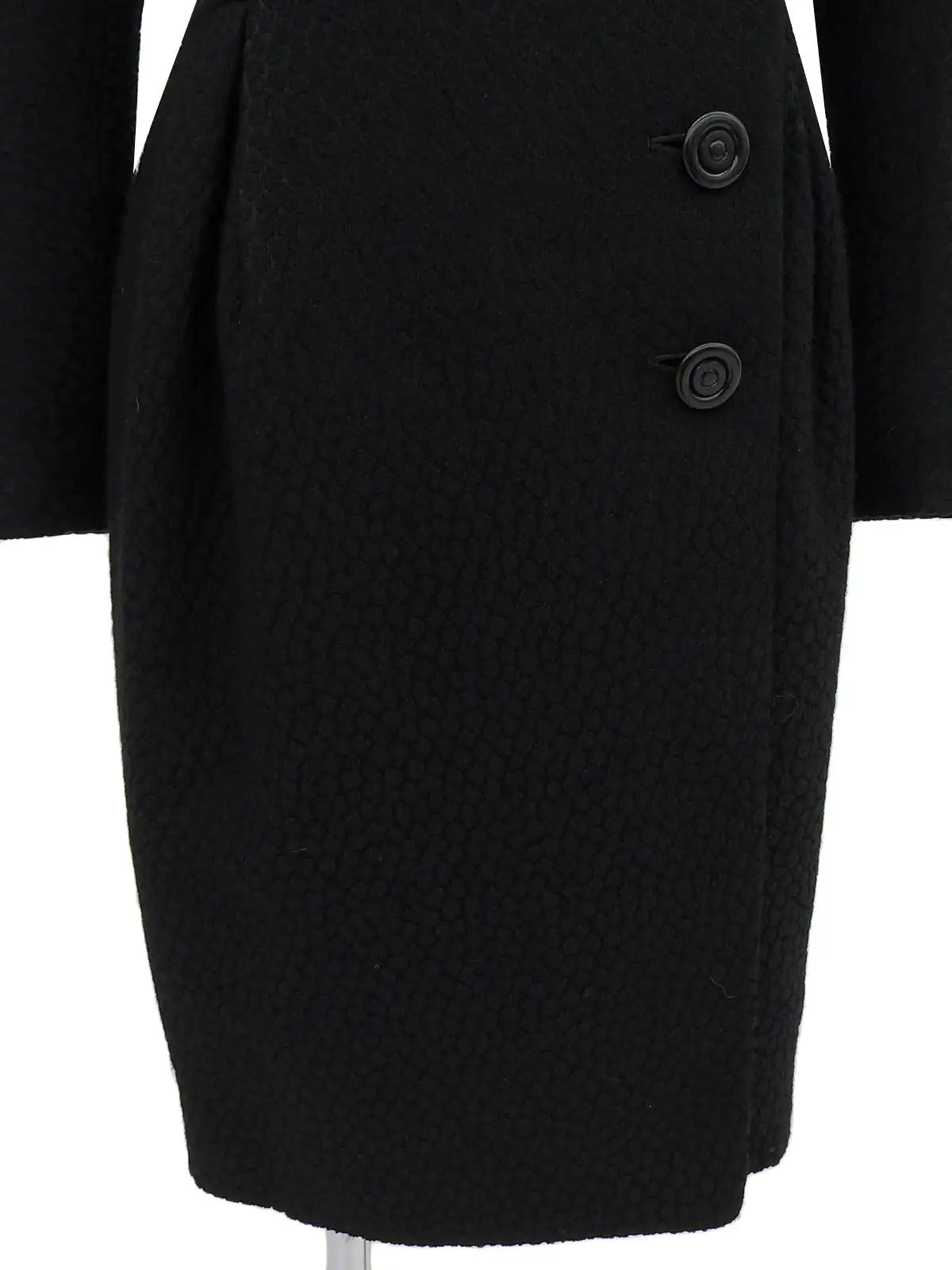 Wool Frill Attached Collar Coat in Black