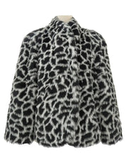 Leopard pattern faux fur coat in white/black