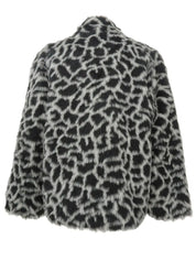 Leopard pattern faux fur coat in white/black