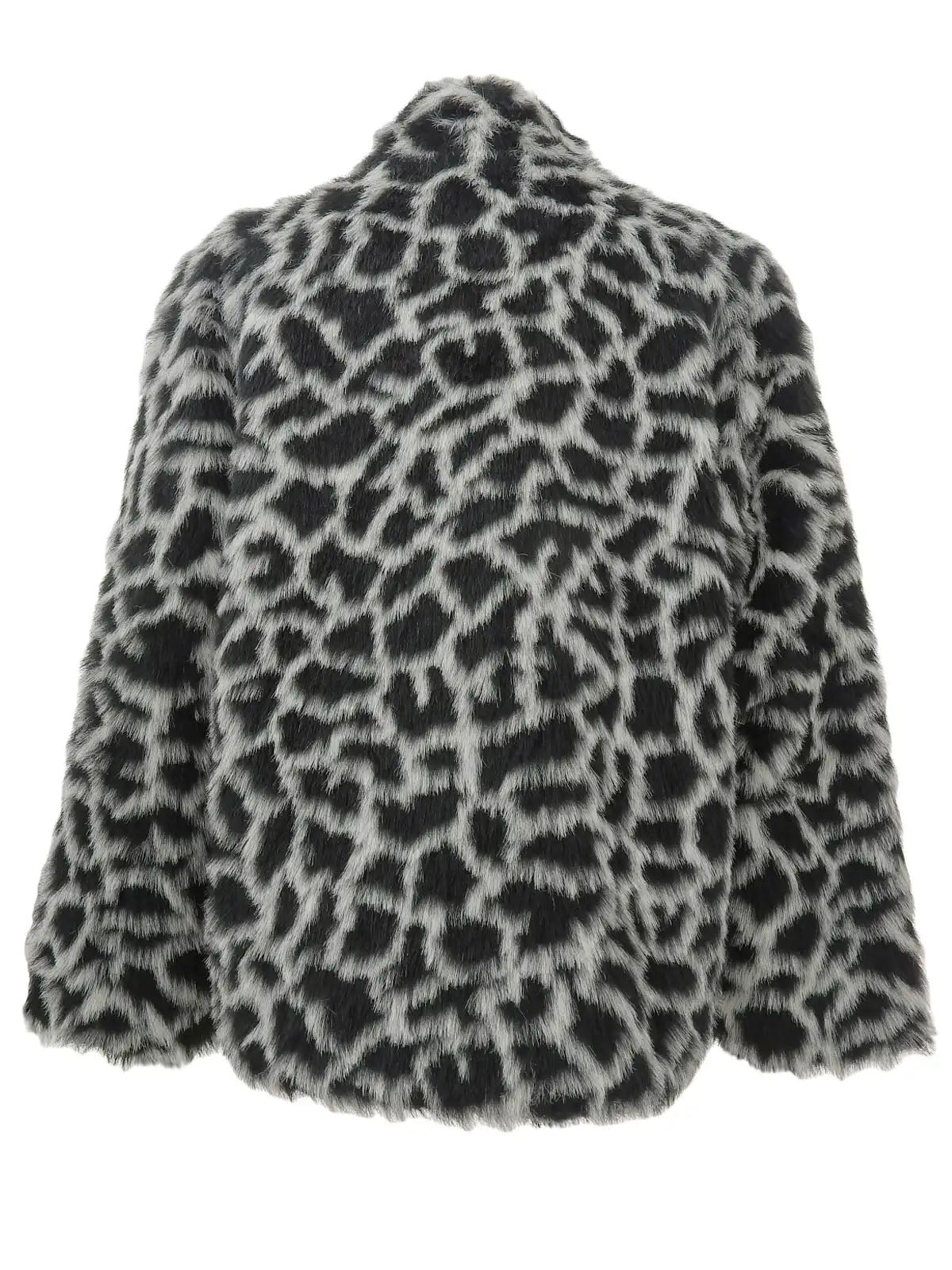 レオパードパターンフェイクファーコート　ホワイト／ブラック
