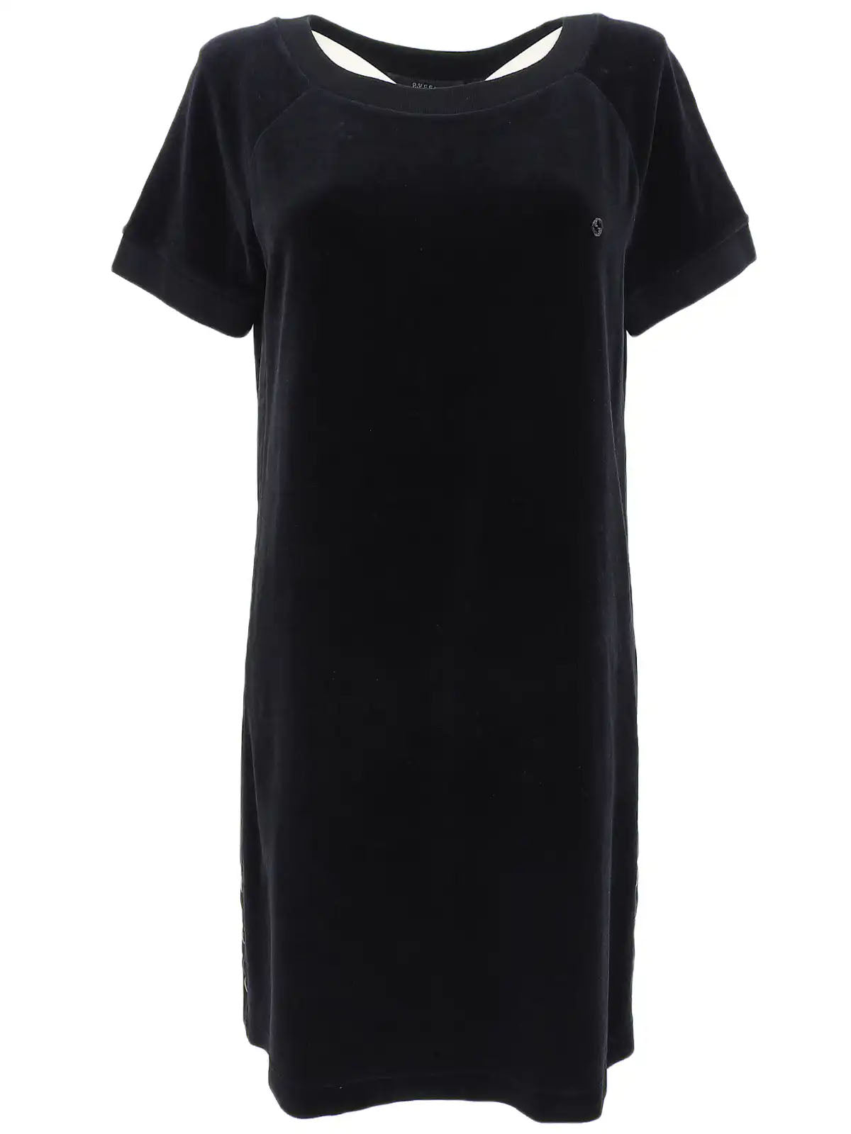 ベロアロゴプレート半袖ワンピース ブラック