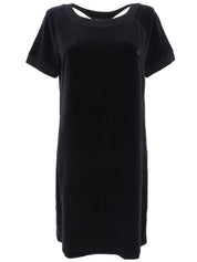 ベロアロゴプレート半袖ワンピース ブラック