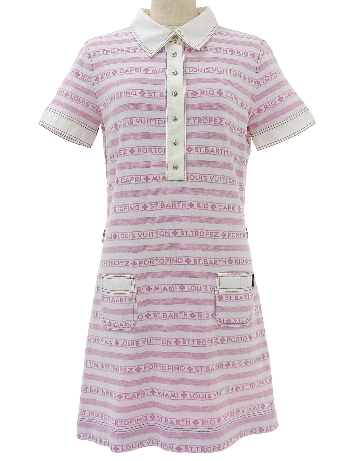 ボーダーパターンロゴシャツワンピース ホワイト/ピンク