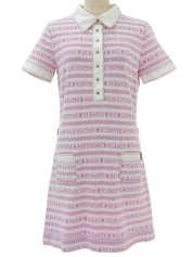 ボーダーパターンロゴシャツワンピース ホワイト/ピンク