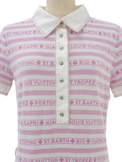 ボーダーパターンロゴシャツワンピース ホワイト/ピンク