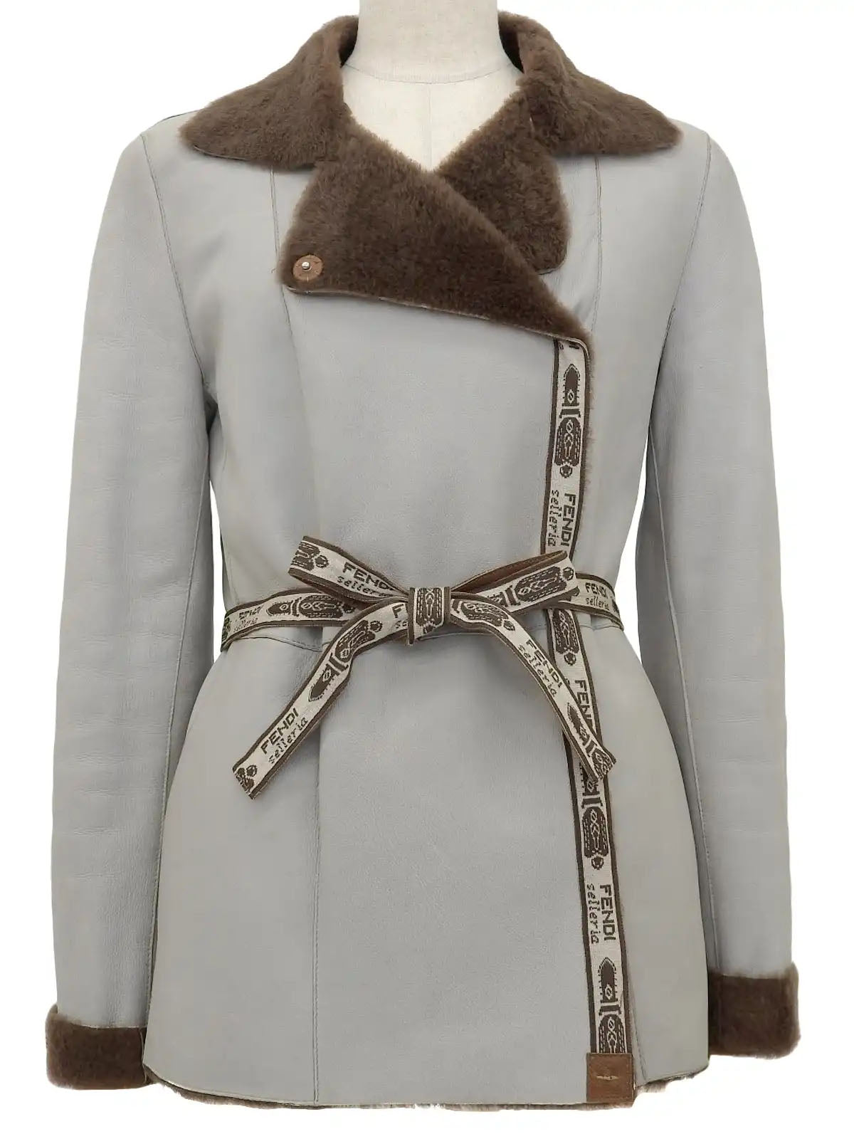 ロゴデザインムートンジャケット グレー/ブラウン