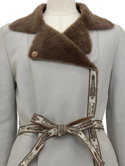 ロゴデザインムートンジャケット グレー/ブラウン