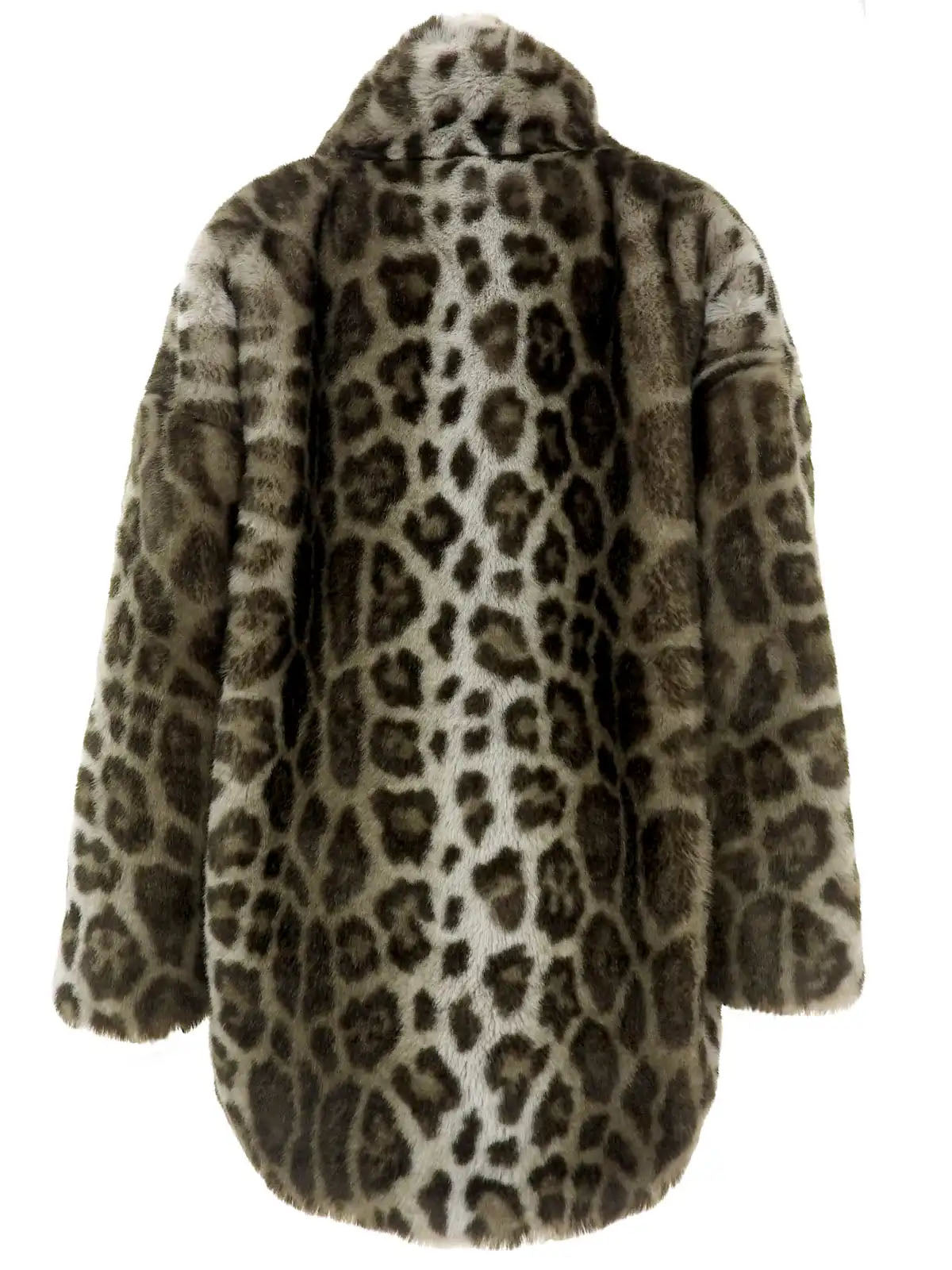 Leopard pattern fur jacket in khaki/white
