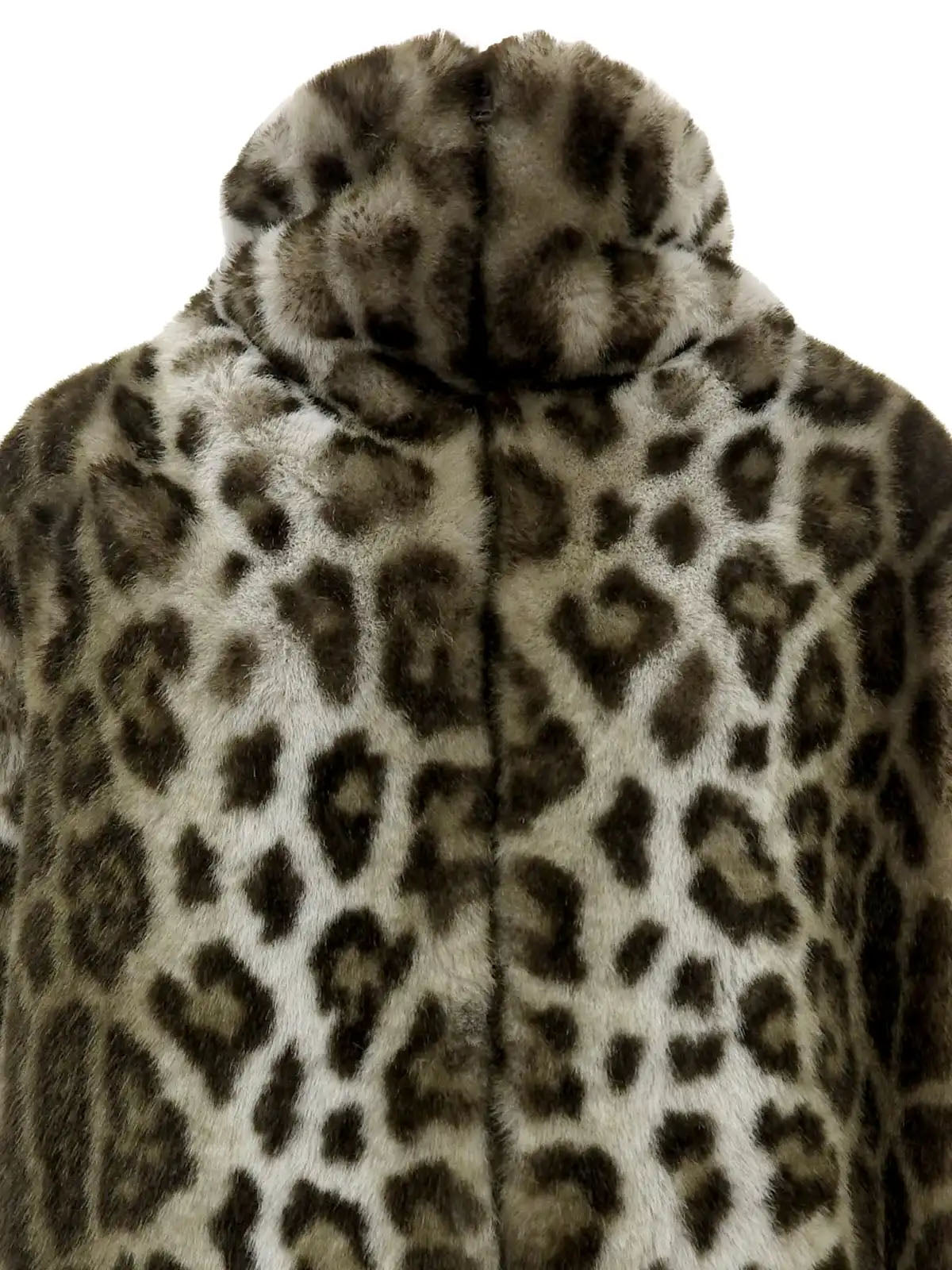 Leopard pattern fur jacket in khaki/white