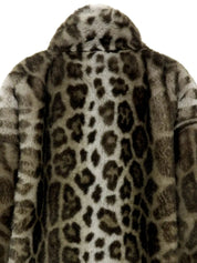 Leopard pattern fur jacket in khaki/white