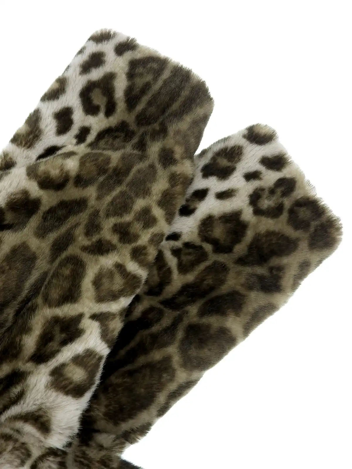 Leopard pattern fur jacket in khaki/white