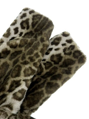 Leopard pattern fur jacket in khaki/white
