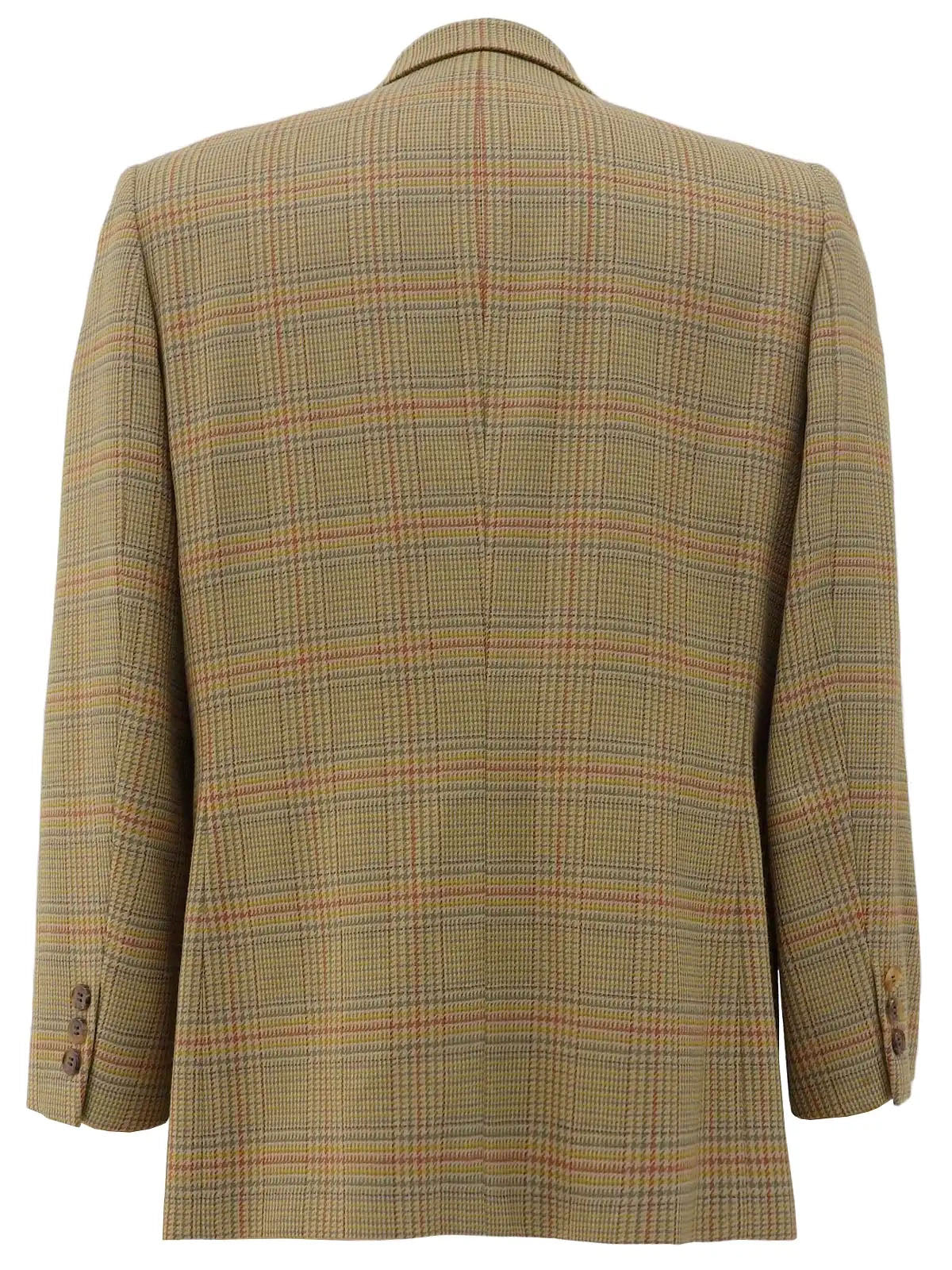 Wool check pattern logo button double-breasted jacket in beige/multi