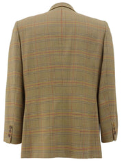 Wool check pattern logo button double-breasted jacket in beige/multi