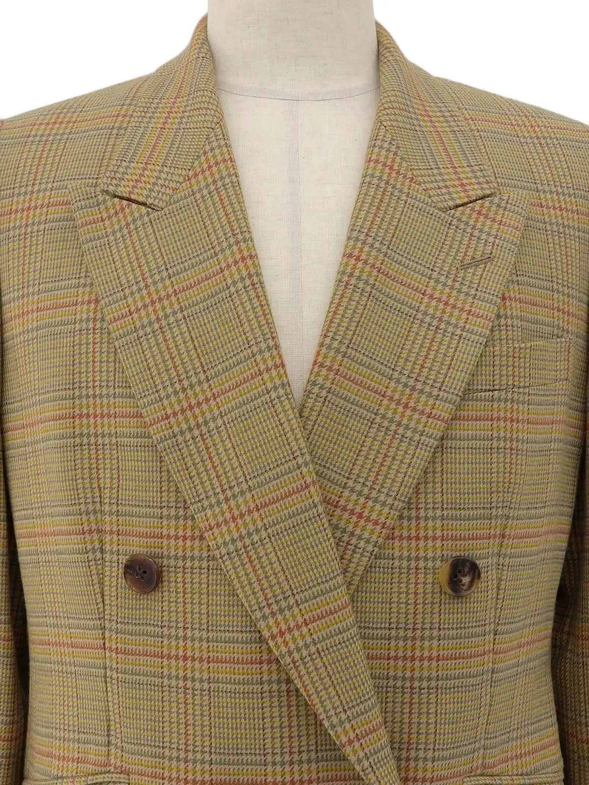 Wool check pattern logo button double-breasted jacket in beige/multi