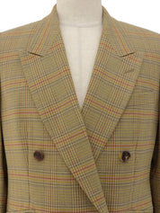 Wool check pattern logo button double-breasted jacket in beige/multi