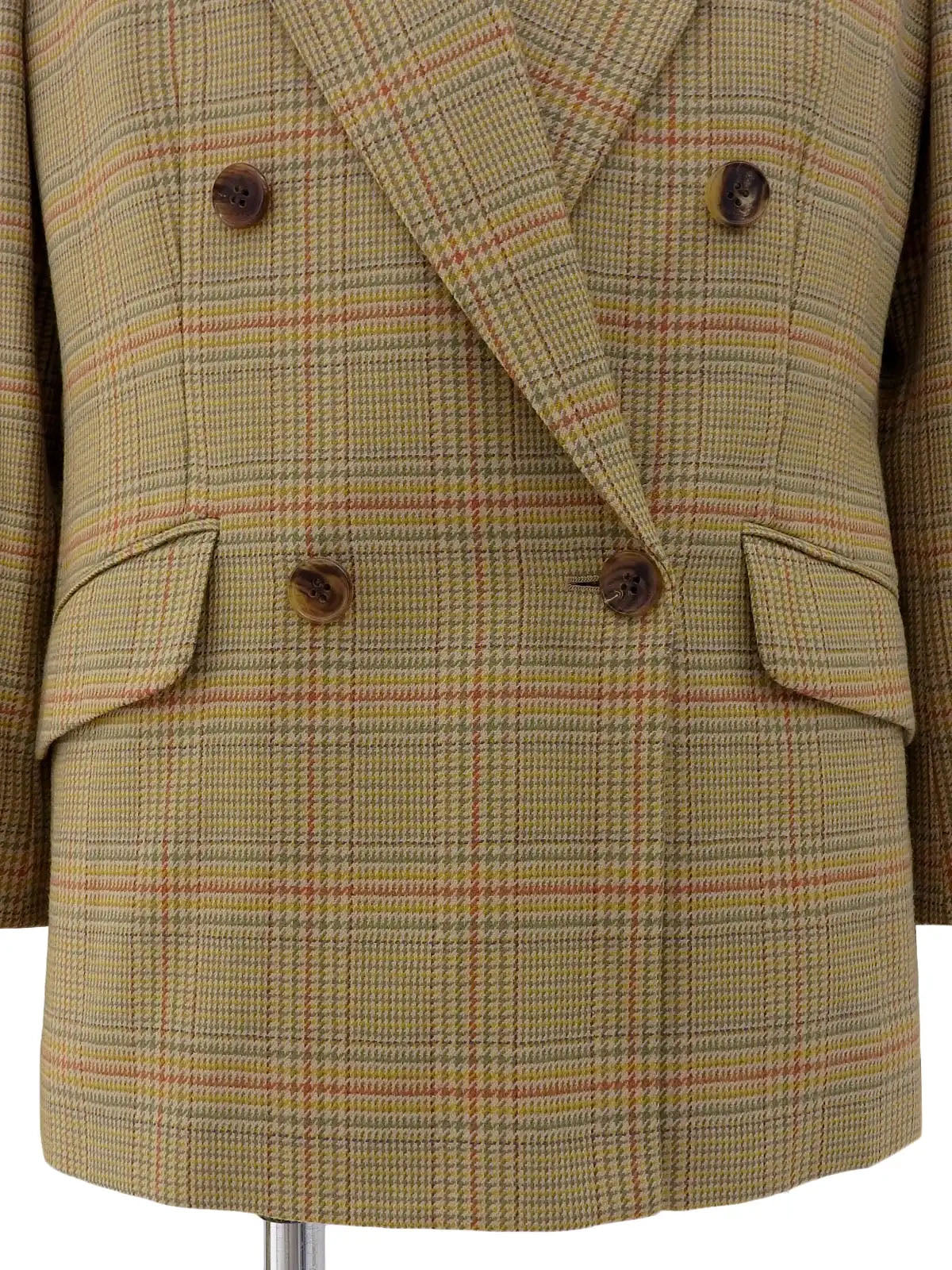 Wool check pattern logo button double-breasted jacket in beige/multi