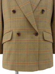Wool check pattern logo button double-breasted jacket in beige/multi