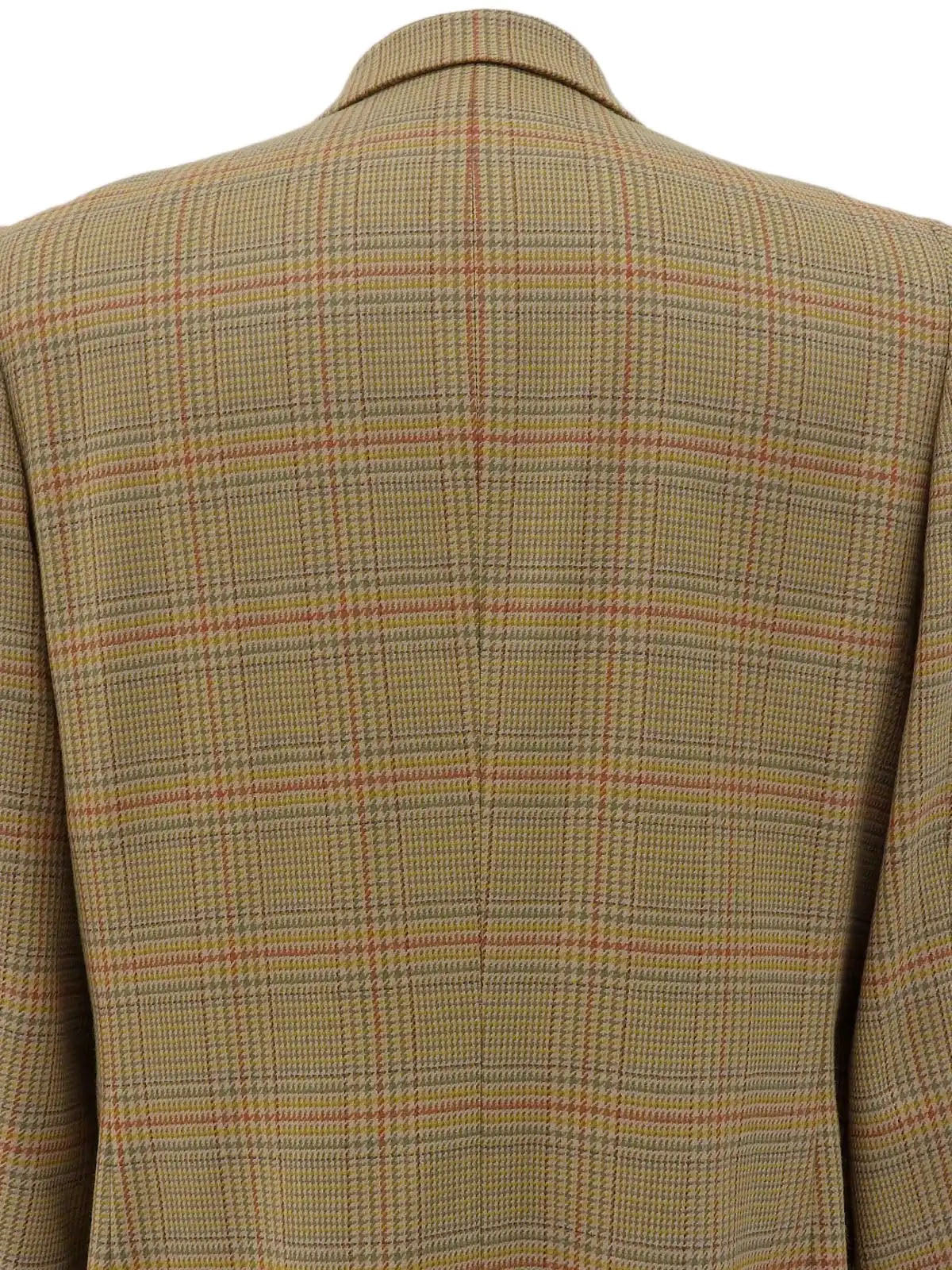 Wool check pattern logo button double-breasted jacket in beige/multi