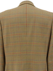 Wool check pattern logo button double-breasted jacket in beige/multi