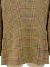 Wool check pattern logo button double-breasted jacket in beige/multi