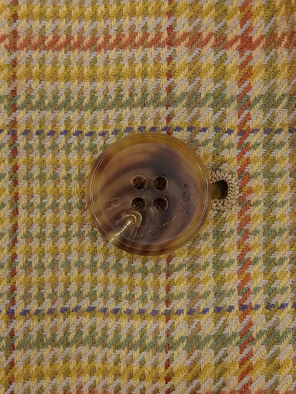 Wool check pattern logo button double-breasted jacket in beige/multi