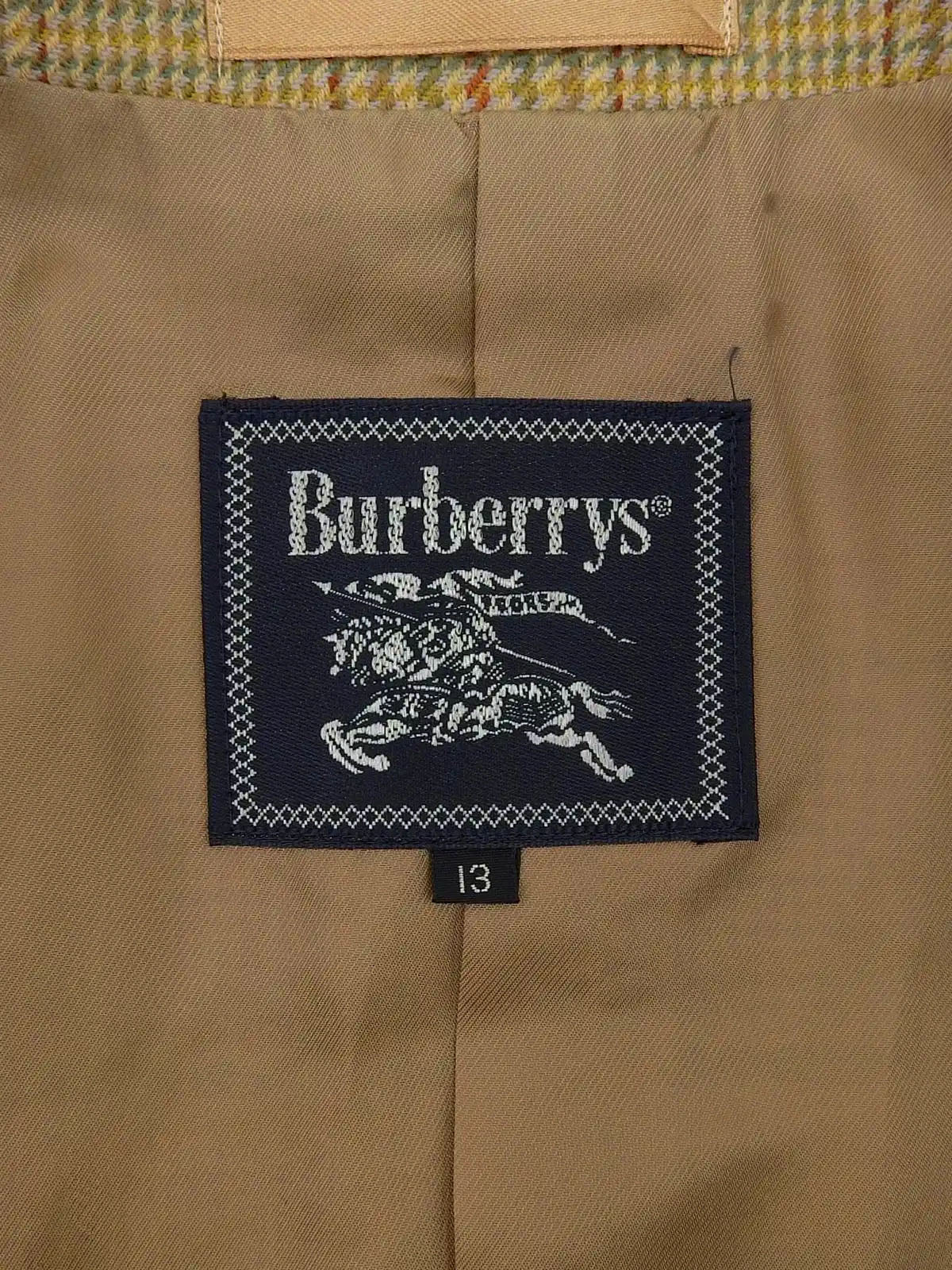 Wool check pattern logo button double-breasted jacket in beige/multi