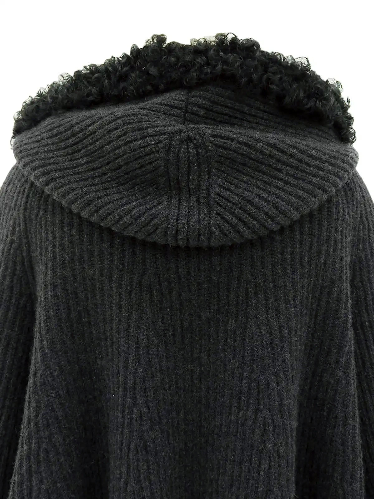 Cashmere fur hooded poncho in charcoal gray