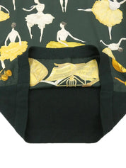Silk knit combination ballerina pattern long sleeve top in dark green/multi
