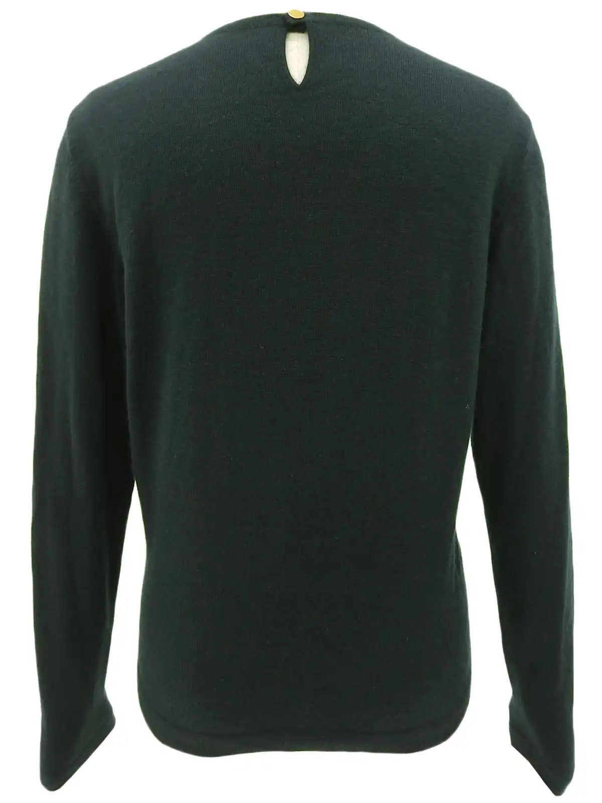 Silk knit combination ballerina pattern long sleeve top in dark green/multi