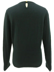 Silk knit combination ballerina pattern long sleeve top in dark green/multi