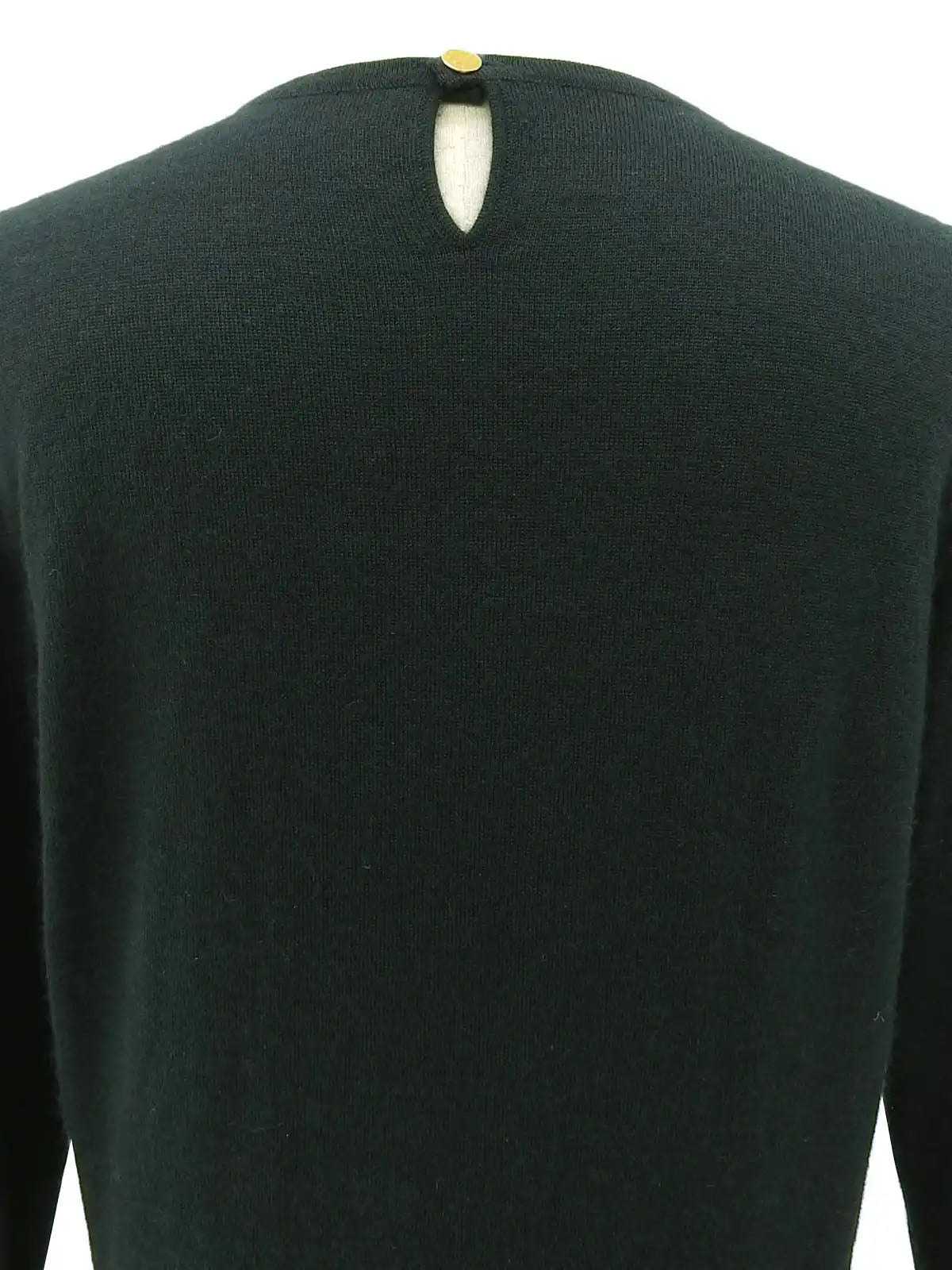 Silk knit combination ballerina pattern long sleeve top in dark green/multi