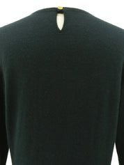 Silk knit combination ballerina pattern long sleeve top in dark green/multi