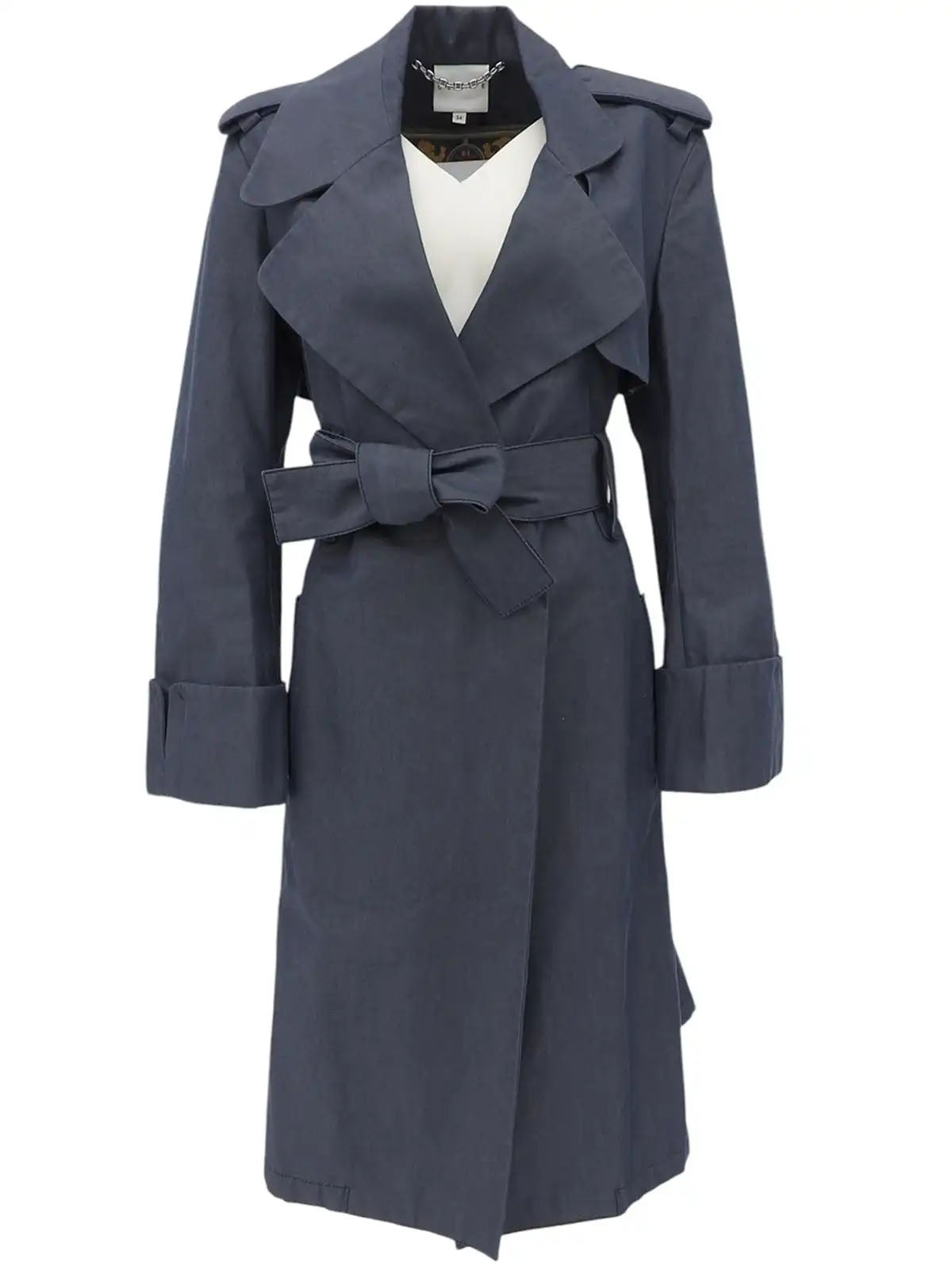 Logo Embroidered Trench Coat in Smoky Blue