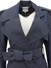 Logo Embroidered Trench Coat in Smoky Blue