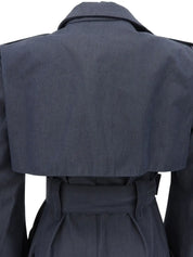Logo Embroidered Trench Coat in Smoky Blue