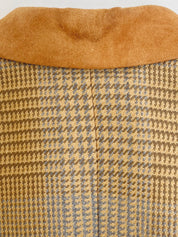 Wool and suede combination check pattern jacket in camel and multicolor