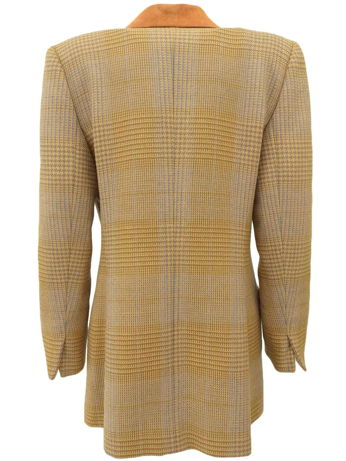 Wool and suede combination check pattern jacket in camel and multicolor