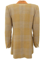Wool and suede combination check pattern jacket in camel and multicolor