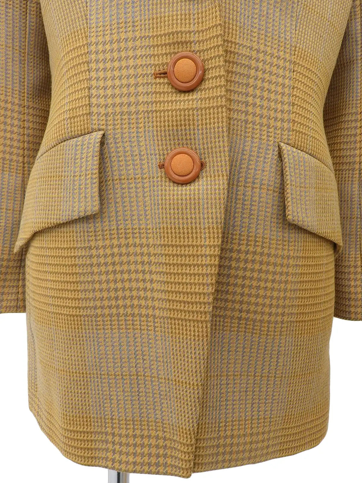 Wool and suede combination check pattern jacket in camel and multicolor