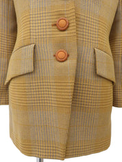 Wool and suede combination check pattern jacket in camel and multicolor