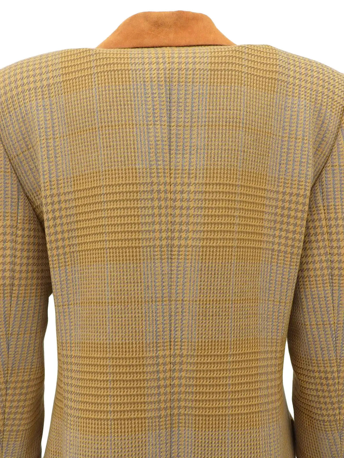 Wool and suede combination check pattern jacket in camel and multicolor