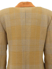 Wool and suede combination check pattern jacket in camel and multicolor