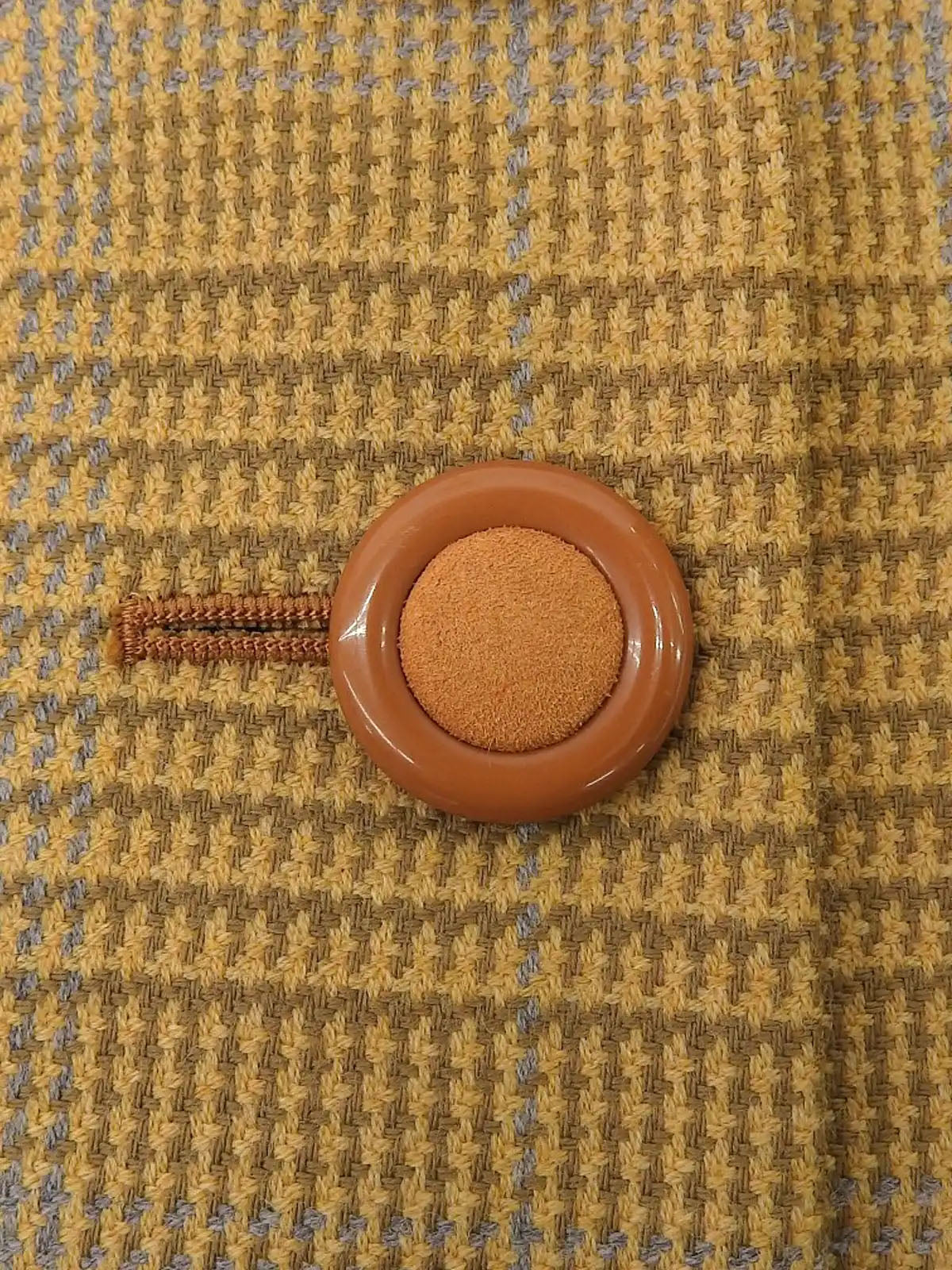 Wool and suede combination check pattern jacket in camel and multicolor
