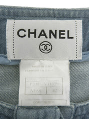 2002 Velvet Logo Button Collarless Jacket Blue