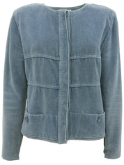 2002 Velvet Logo Button Collarless Jacket Blue